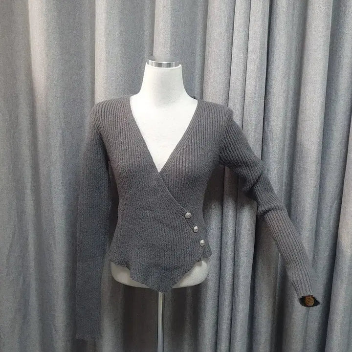 [BUNJANG] Charcoal Wrap Knit Top / 차콜 랩 니트