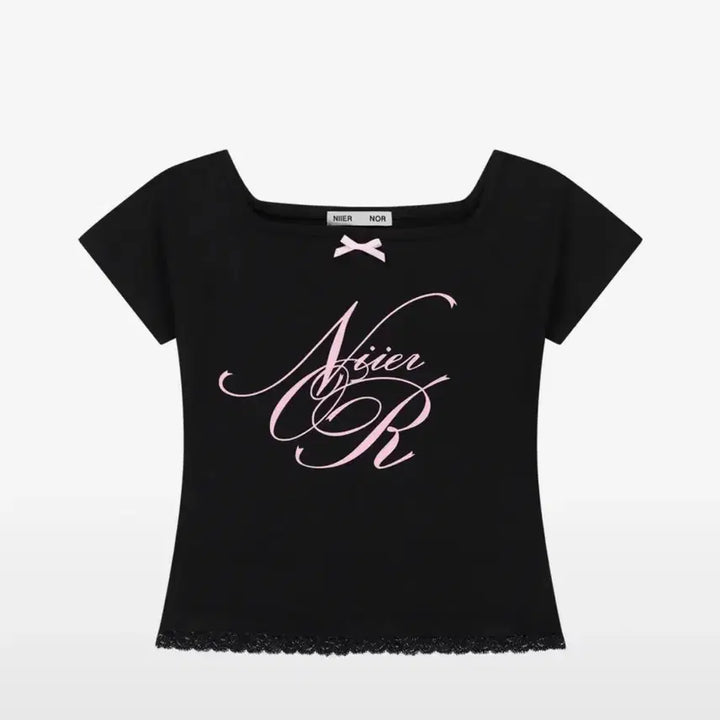 [BUNJANG] Near-Noir Lace Off-Shoulder Crop Top / 니어노어 레이스 오프숄더 크롭탑 블랙 반팔