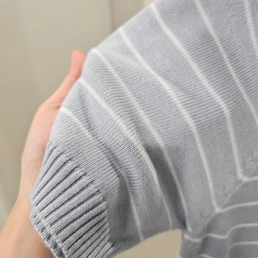 [BUNJANG] Striped Knit Top with Shawl Set / 반팔 스트라이프 니트 + 숄세트