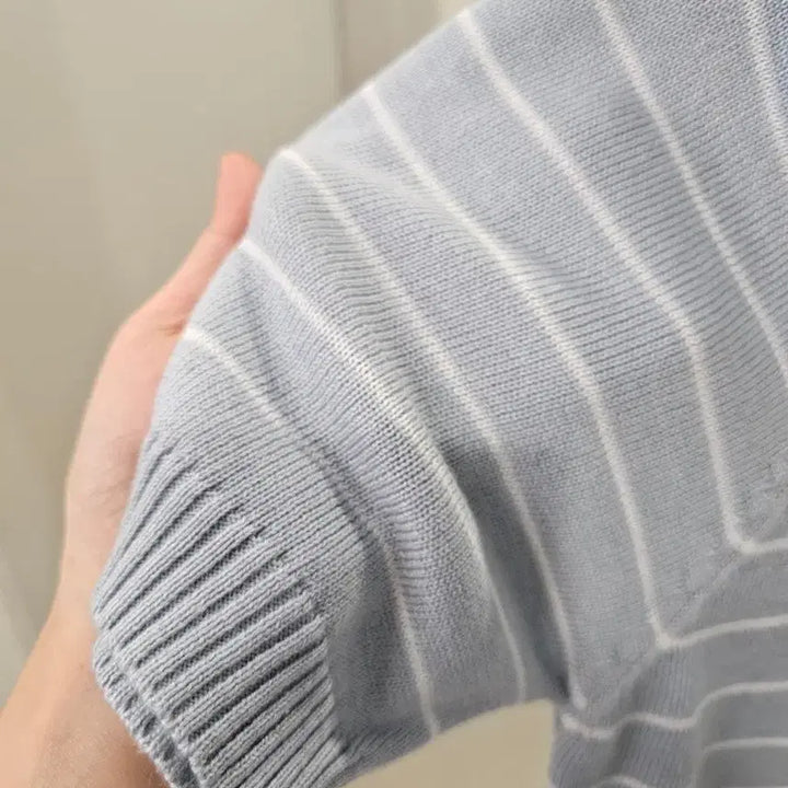 [BUNJANG] Striped Knit Top with Shawl Set / 반팔 스트라이프 니트 + 숄세트