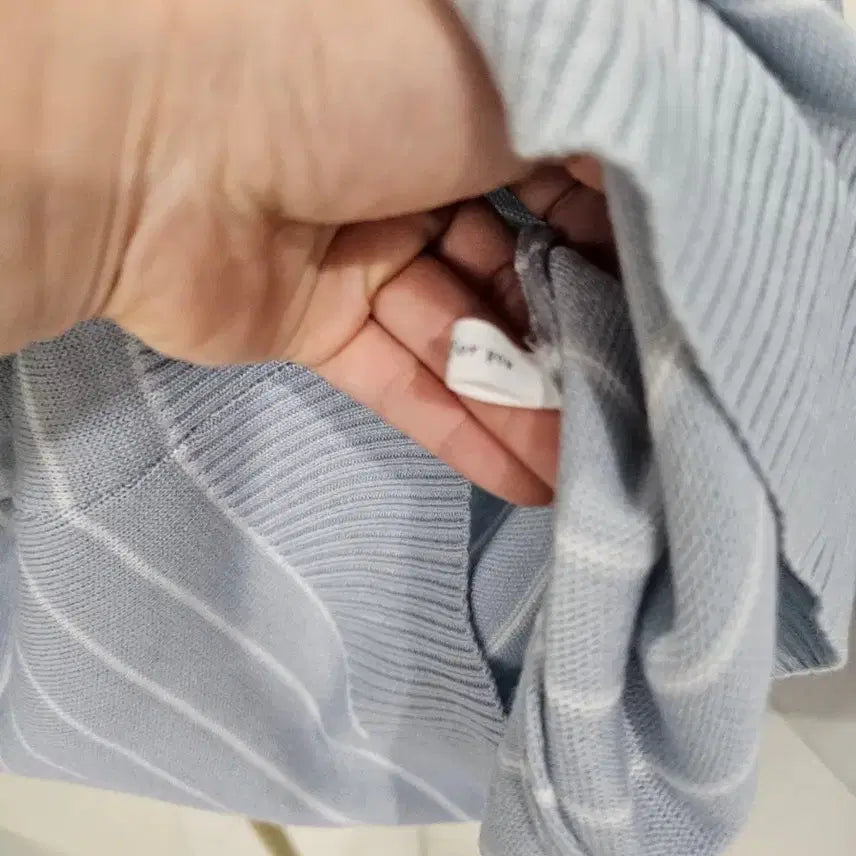 [BUNJANG] Striped Knit Top with Shawl Set / 반팔 스트라이프 니트 + 숄세트