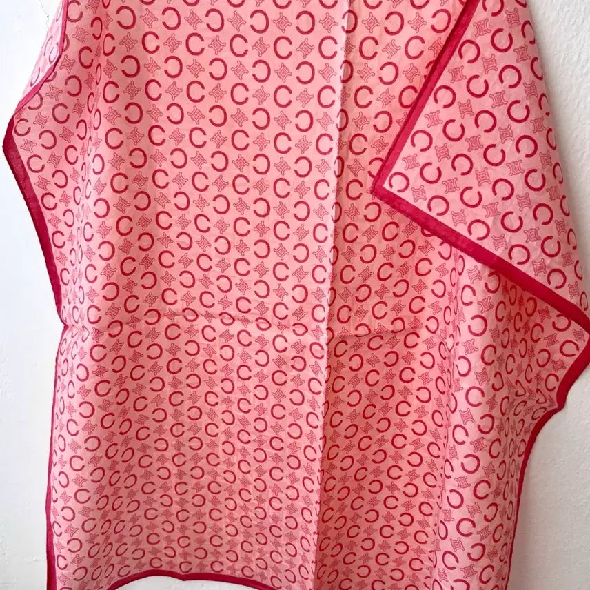 [BUNJANG] Celine Pink Monogram Cotton Scarf / 셀린느 핑크 모노그램 코튼 스카프