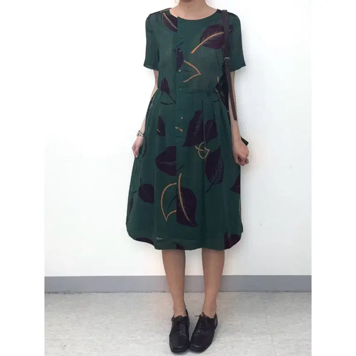 [BUNJANG] CHALET BLANC Vintage Green Ethnic Short Sleeve Dress / 일본빈티지 히피 에스닉 그린 반팔 원피스
