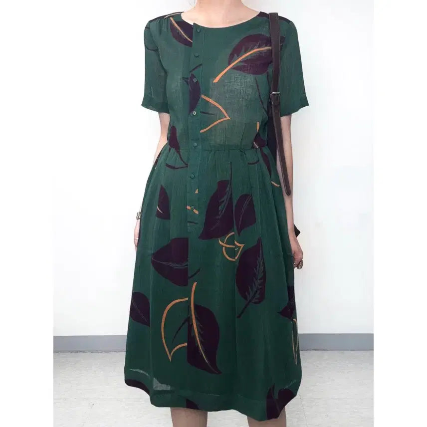 [BUNJANG] CHALET BLANC Vintage Green Ethnic Short Sleeve Dress / 일본빈티지 히피 에스닉 그린 반팔 원피스
