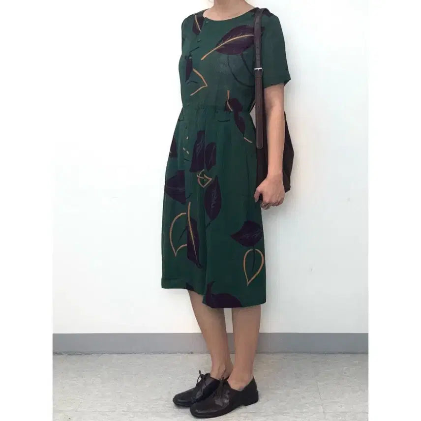 [BUNJANG] CHALET BLANC Vintage Green Ethnic Short Sleeve Dress / 일본빈티지 히피 에스닉 그린 반팔 원피스