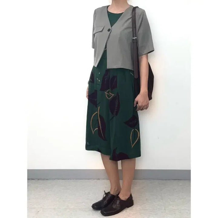 [BUNJANG] CHALET BLANC Vintage Green Ethnic Short Sleeve Dress / 일본빈티지 히피 에스닉 그린 반팔 원피스