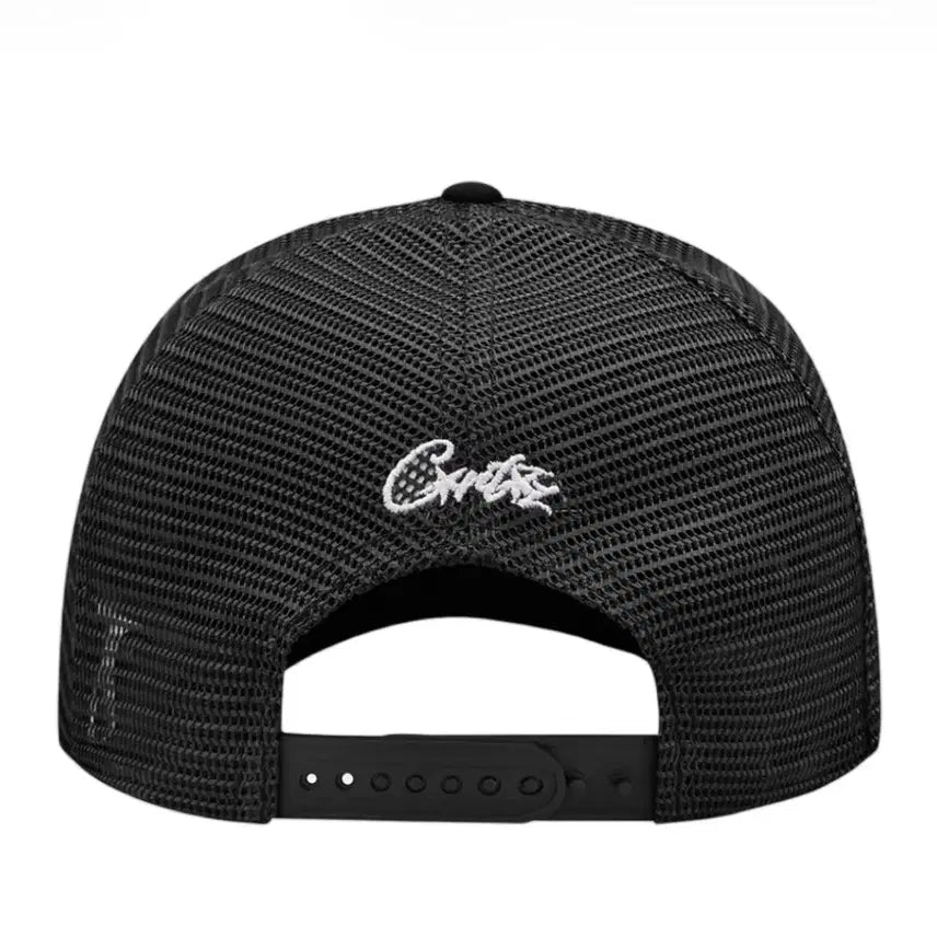 [BUNJANG] Cortez Island Puff Print Trucker Hat Black Cap / 코르테이즈 아일랜드 퍼프 프린트 트러커 햇 블랙 모자 캡 볼캡 매쉬캡