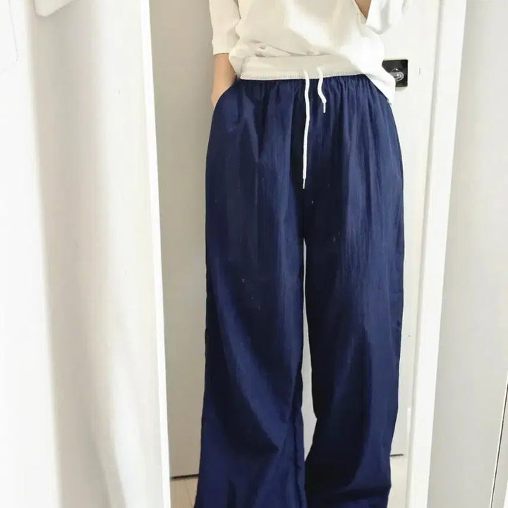 [BUNJANG] Washa Textured Wide Leg Pants / 와샤 밴딩 와이드바지