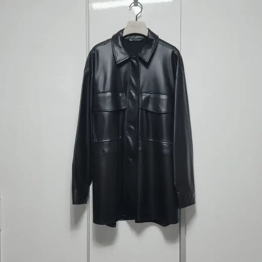 [BUNJANG] ZARA Eco Leather Overshirt Jacket Black M / 정품 자라 에코 레더 오버 포켓 셔츠 자켓 블랙 M 미디움 새상품 가죽