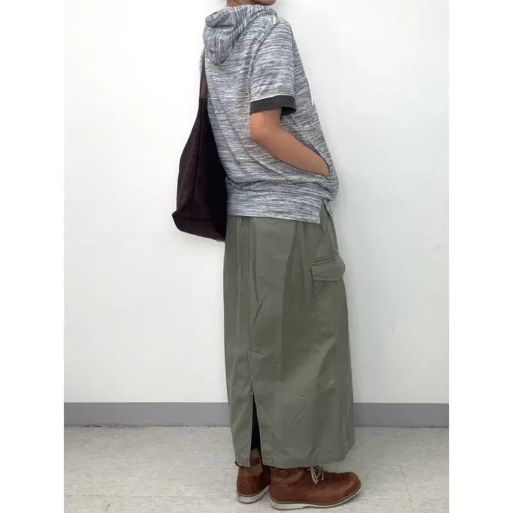 [BUNJANG] SELF SERVICE Gray Striped Y2K Half-Sleeve Hoodie / 일본빈티지 그레이 반팔 후드티 y2k