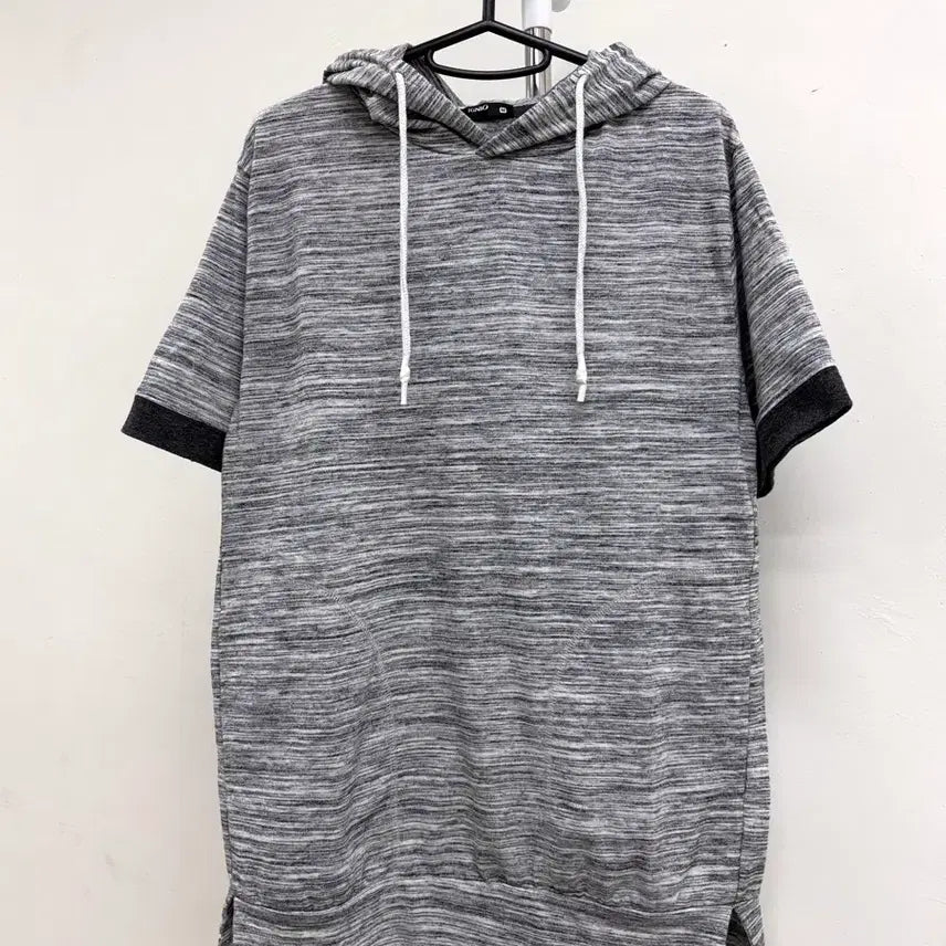 [BUNJANG] SELF SERVICE Gray Striped Y2K Half-Sleeve Hoodie / 일본빈티지 그레이 반팔 후드티 y2k