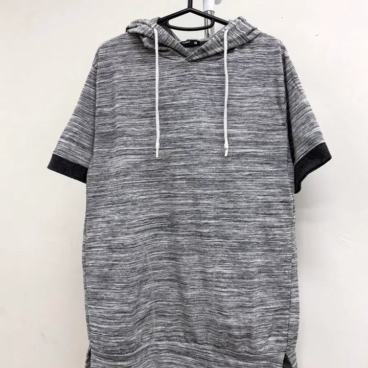 [BUNJANG] SELF SERVICE Gray Striped Y2K Half-Sleeve Hoodie / 일본빈티지 그레이 반팔 후드티 y2k