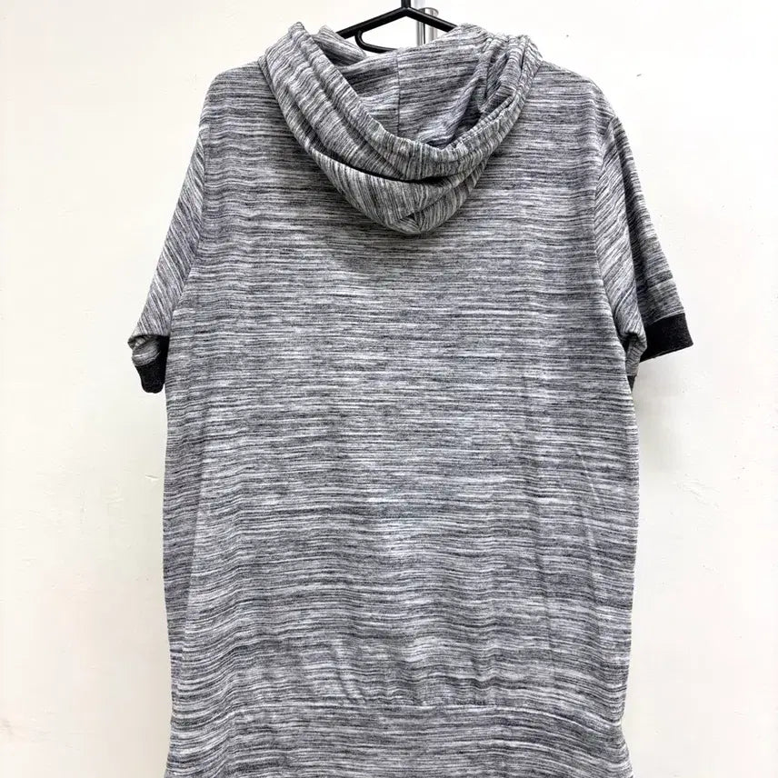 [BUNJANG] SELF SERVICE Gray Striped Y2K Half-Sleeve Hoodie / 일본빈티지 그레이 반팔 후드티 y2k