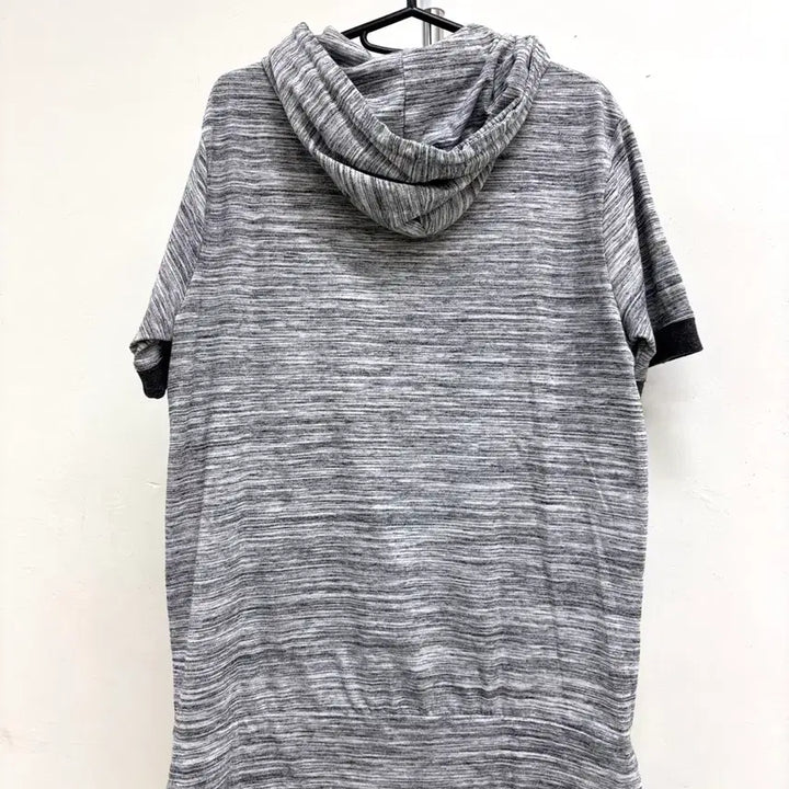 [BUNJANG] SELF SERVICE Gray Striped Y2K Half-Sleeve Hoodie / 일본빈티지 그레이 반팔 후드티 y2k
