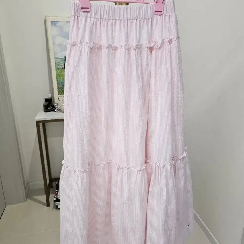 [BUNJANG] Striped Frill Long Skirt / 스트라이프 프릴캉캉 롱스커트 색상택1