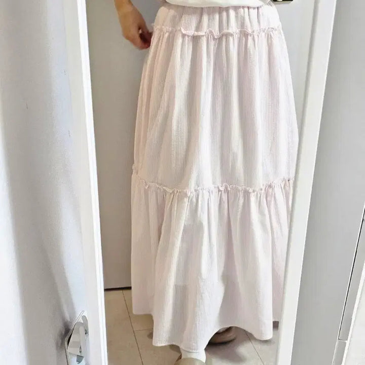 [BUNJANG] Striped Frill Long Skirt / 스트라이프 프릴캉캉 롱스커트 색상택1