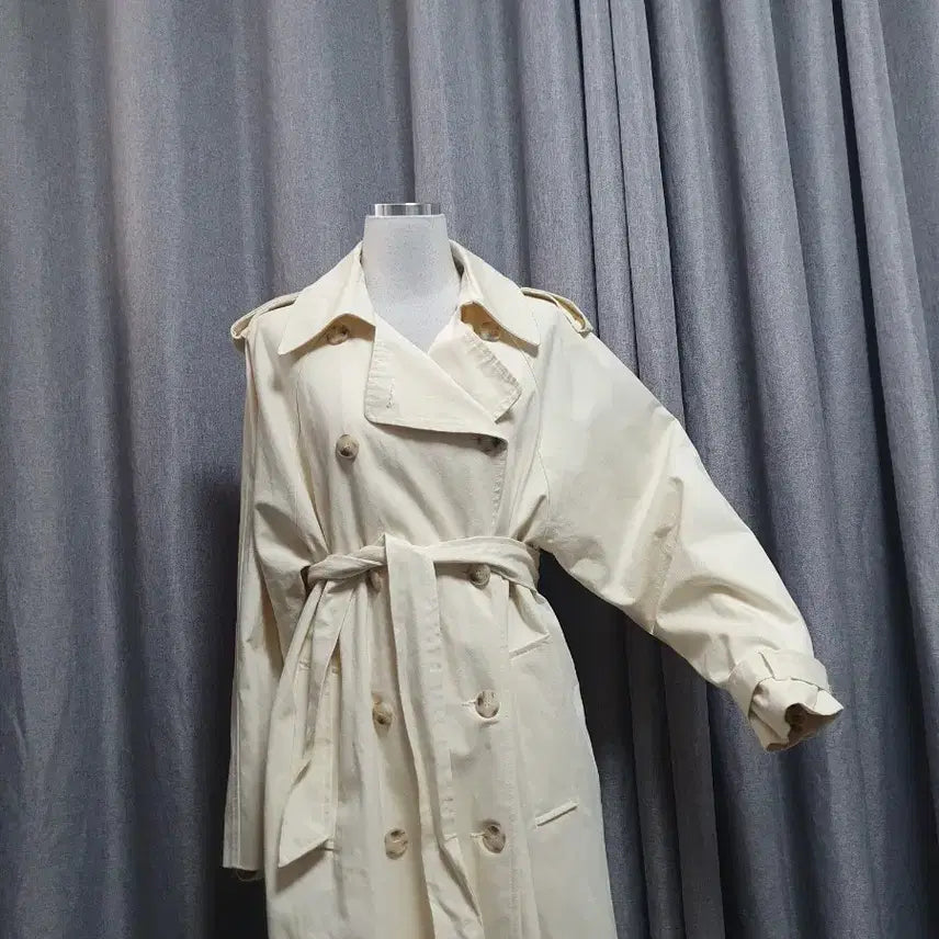 [BUNJANG] Cream Jean Double Long Trench Coat / 크림진 더블 롱트렌치
