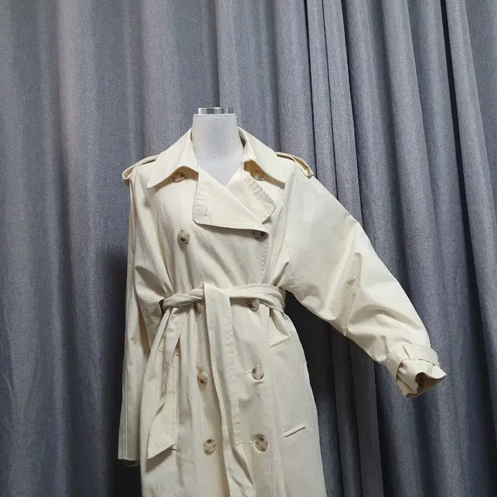 [BUNJANG] Cream Jean Double Long Trench Coat / 크림진 더블 롱트렌치