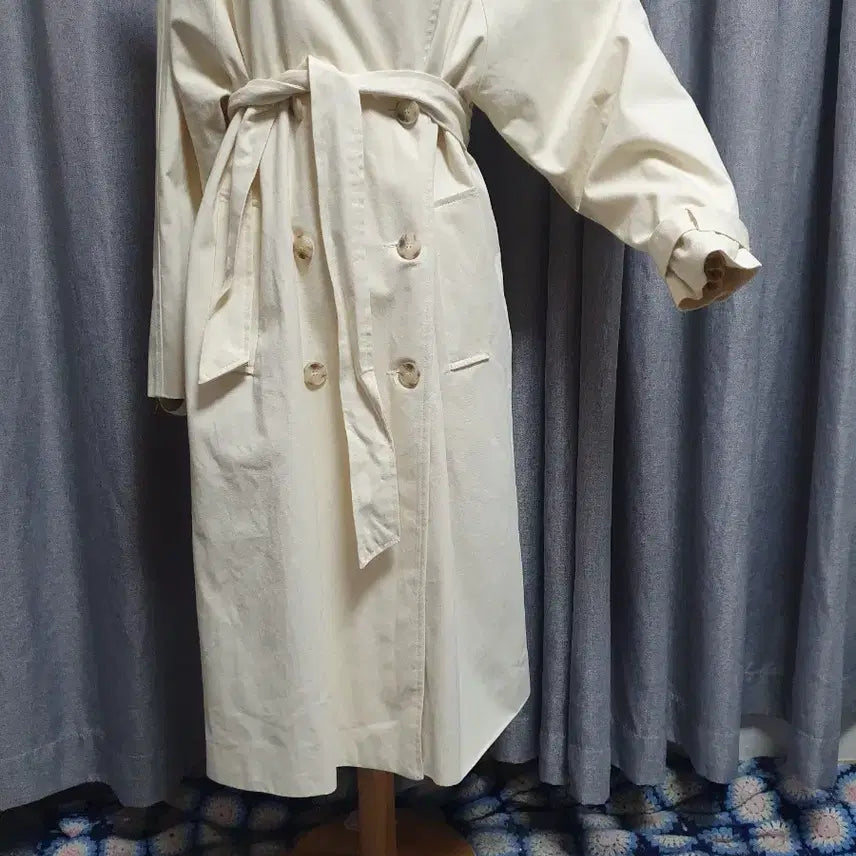 [BUNJANG] Cream Jean Double Long Trench Coat / 크림진 더블 롱트렌치