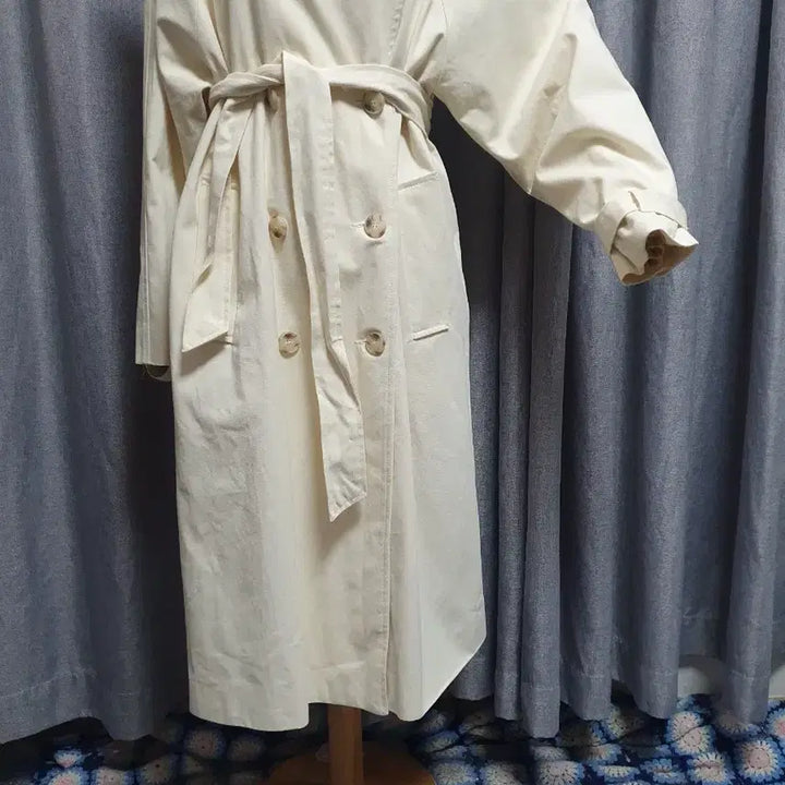 [BUNJANG] Cream Jean Double Long Trench Coat / 크림진 더블 롱트렌치
