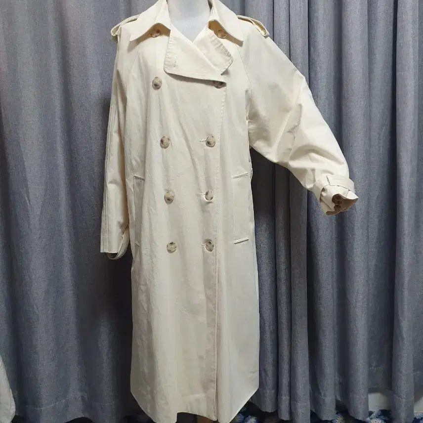 [BUNJANG] Cream Jean Double Long Trench Coat / 크림진 더블 롱트렌치