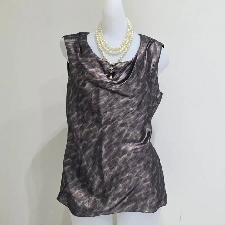 [BUNJANG] Dama Collection Vintage Drape Satin Glitter Layered Sleeveless Top / 일본빈티지)드레이프 새틴글리터 셔링 긱시크 레이어드 블랙슬리브리스민소매탑