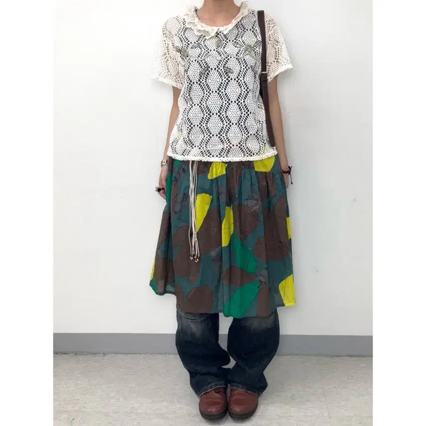 [BUNJANG] Vintage Ivory Crochet Knit Top / 일본빈티지 아이보리 크로셰 반팔 니트 히피 에스닉 보헤미안