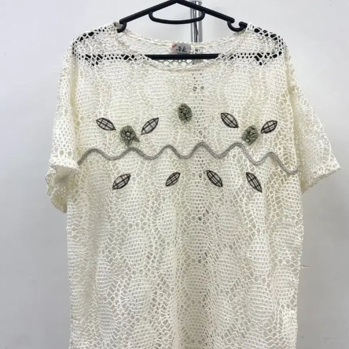 [BUNJANG] Vintage Ivory Crochet Knit Top / 일본빈티지 아이보리 크로셰 반팔 니트 히피 에스닉 보헤미안