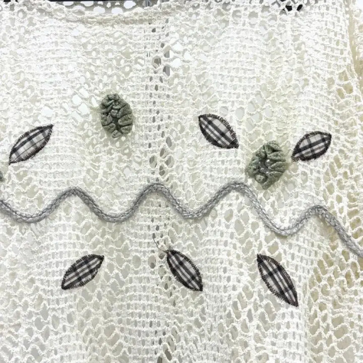 [BUNJANG] Vintage Ivory Crochet Knit Top / 일본빈티지 아이보리 크로셰 반팔 니트 히피 에스닉 보헤미안