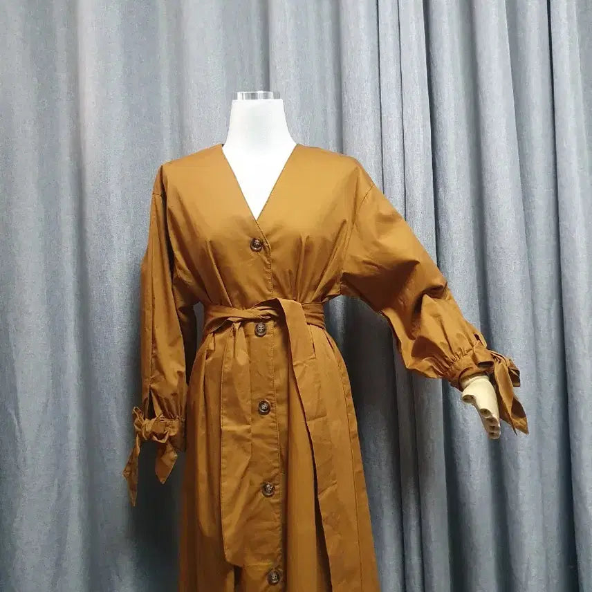 [BUNJANG] Camel Waist Tie Premium Dress / 카멜 허리끈 고급 원피스