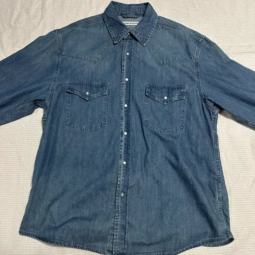 [BUNJANG] Branded Western Denim Shirt - Mid Blue L / 브랜디드 웨스턴 데님셔츠 미드블루L