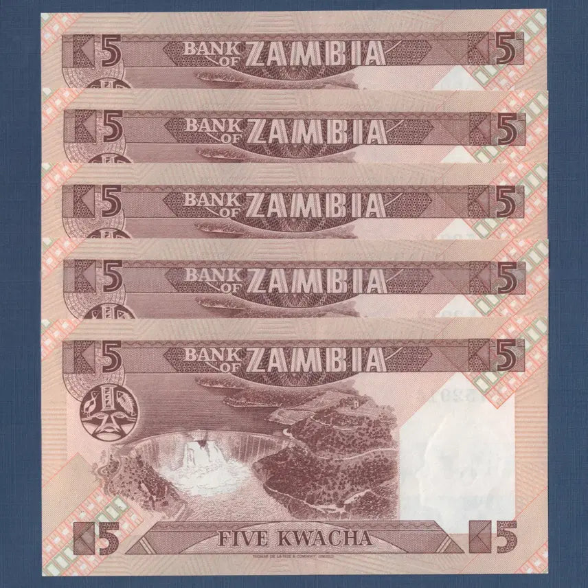 [BUNJANG] Zambia 5 Kwacha 1986 Banknote / 5장, 잠비아 5 콰차 1986년 미사용