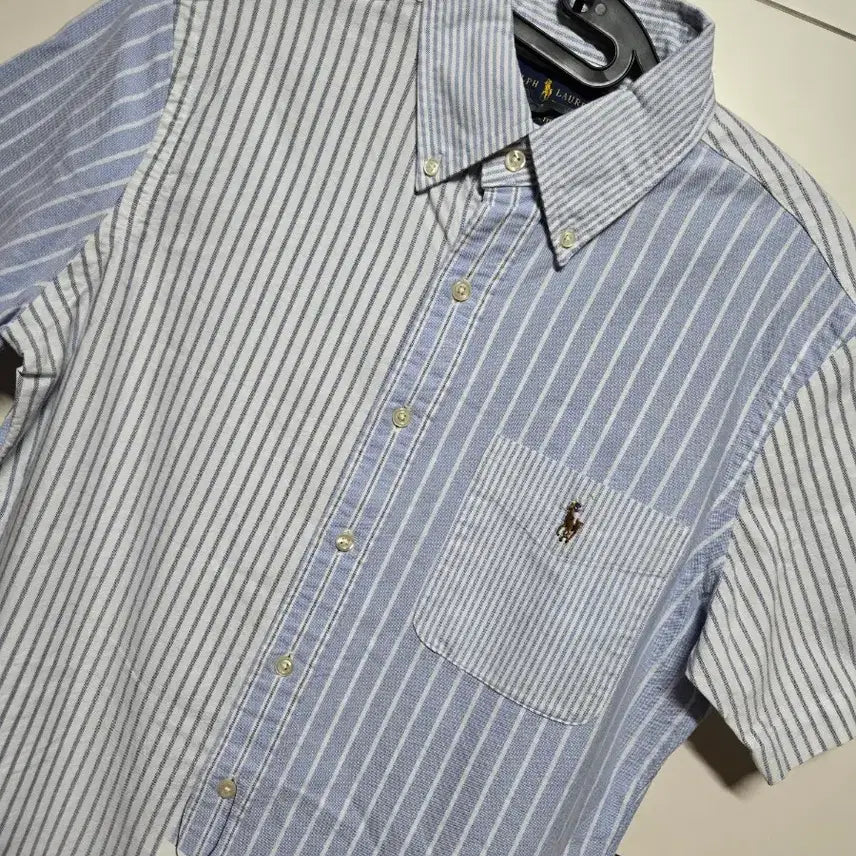 [BUNJANG] Polo Ralph Lauren Oxford White Stripe Short Sleeve Shirt / 폴로랄프로렌 옥스포드 백색 스트라이프 반팔셔츠(새상품