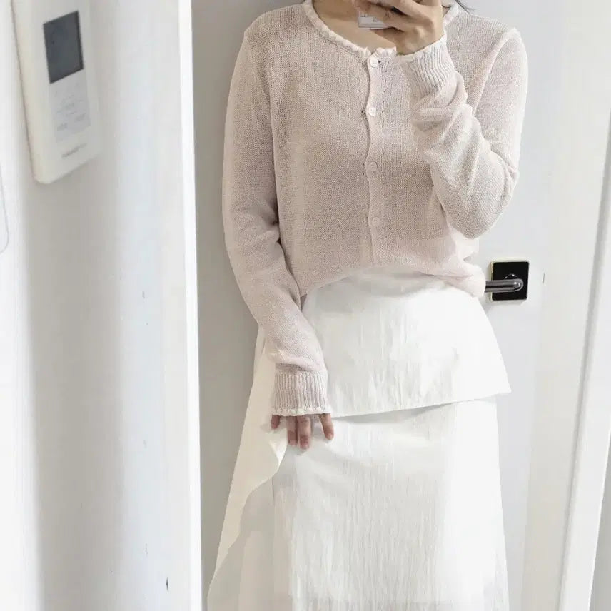 [BUNJANG] Wave Pattern Knit Cardigan / 배색 웨이브 여리여리 가디건 색상택1