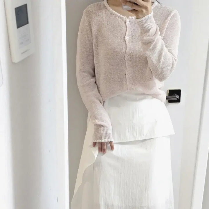 [BUNJANG] Wave Pattern Knit Cardigan / 배색 웨이브 여리여리 가디건 색상택1