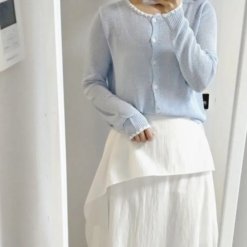[BUNJANG] Wave Pattern Knit Cardigan / 배색 웨이브 여리여리 가디건 색상택1