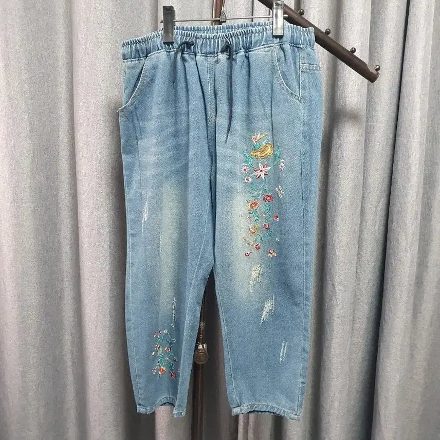 [BUNJANG] L-Embroidered Banded Denim Pants / L자수 밴딩 데님