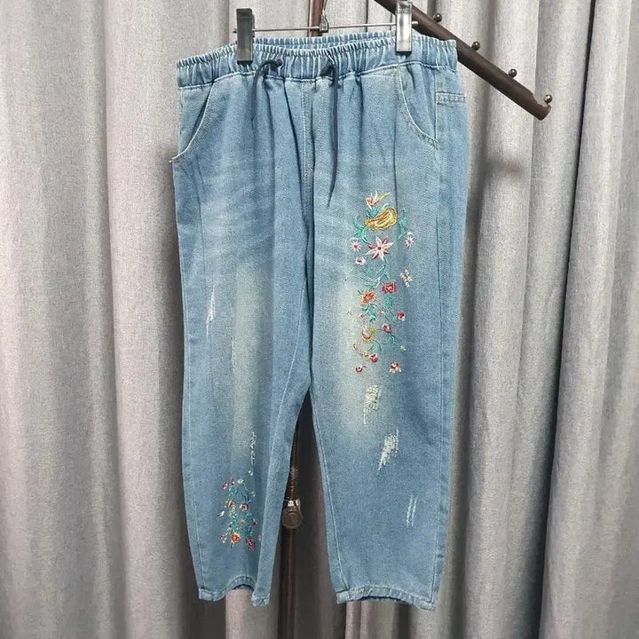[BUNJANG] L-Embroidered Banded Denim Pants / L자수 밴딩 데님