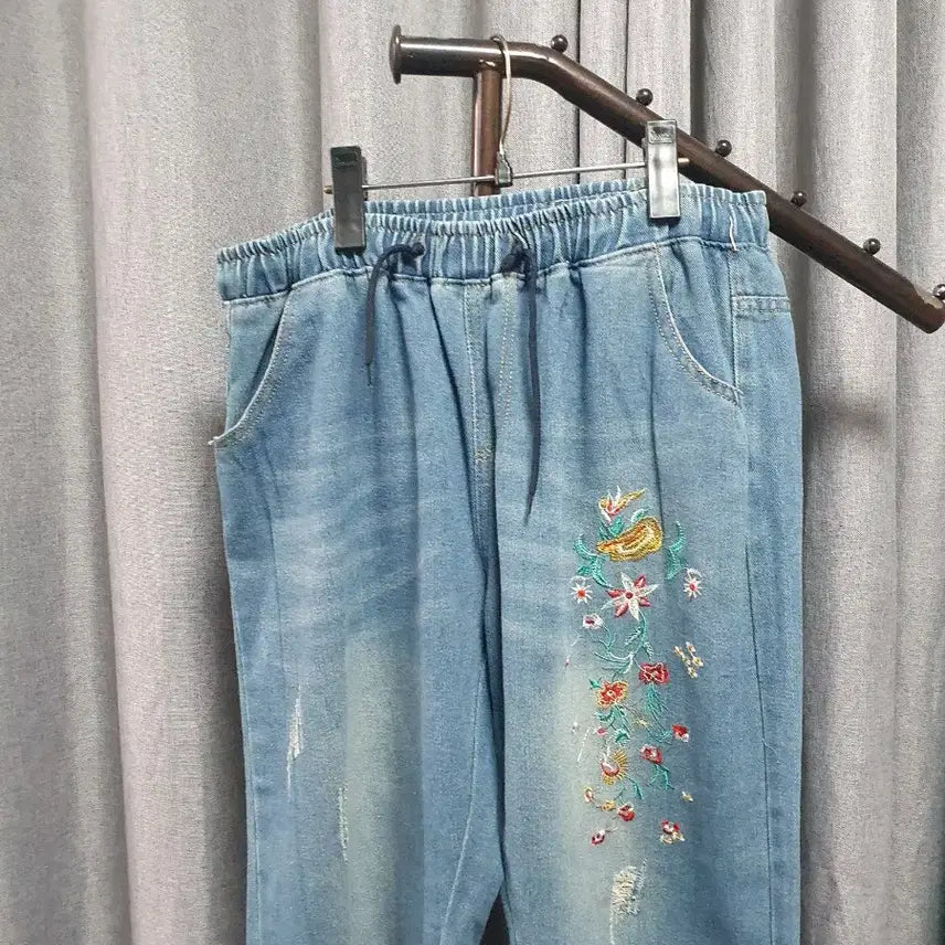 [BUNJANG] L-Embroidered Banded Denim Pants / L자수 밴딩 데님