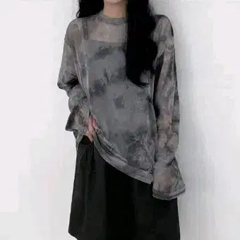 [BUNJANG] Loose Fit Tie-dye Mesh Long Sleeve T-shirt / (원가2.4) 오랜 루즈핏 타이다이 물나염 메쉬 긴팔 티셔츠