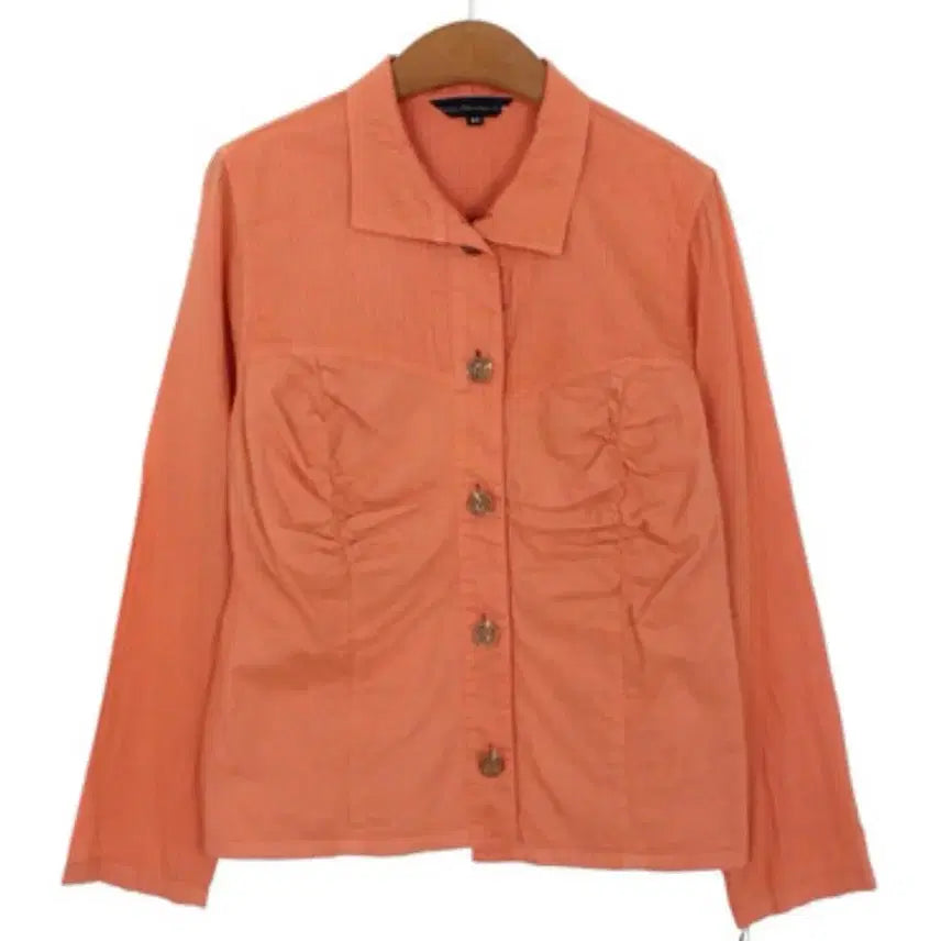 [BUNJANG] Coral Shired Detail Slim Fit Blouse / 코랄 톤 셔링 디테일 실루엣 블라우스 (슬림핏 / 프리미엄 무드)