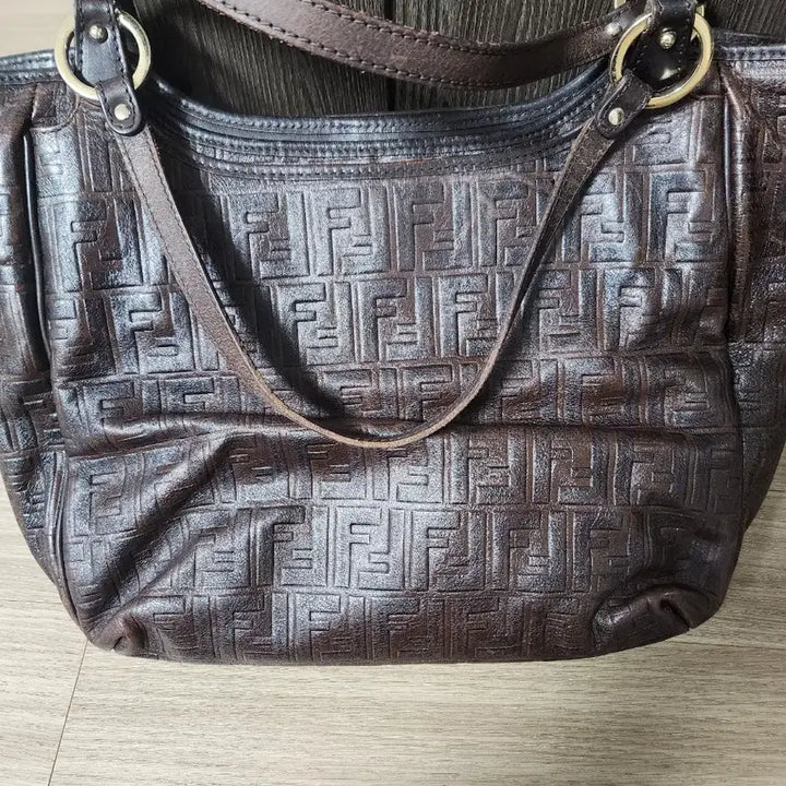 [BUNJANG] Fendi FF Logo Brown Leather Shoulder Bag / 펜디 FF 로고 브라운 가죽 숄더백