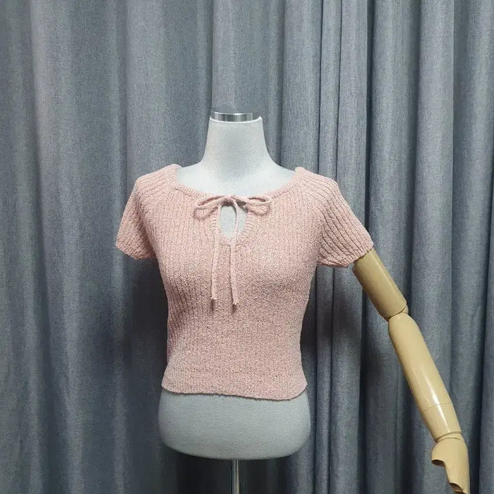 [BUNJANG] Ribbon Pink Posel Knit Top / 리본 핑크 포슬 니트