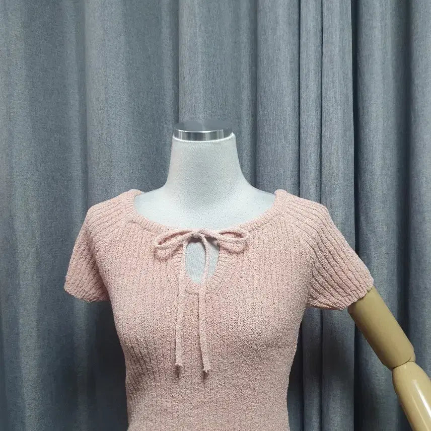 [BUNJANG] Ribbon Pink Posel Knit Top / 리본 핑크 포슬 니트