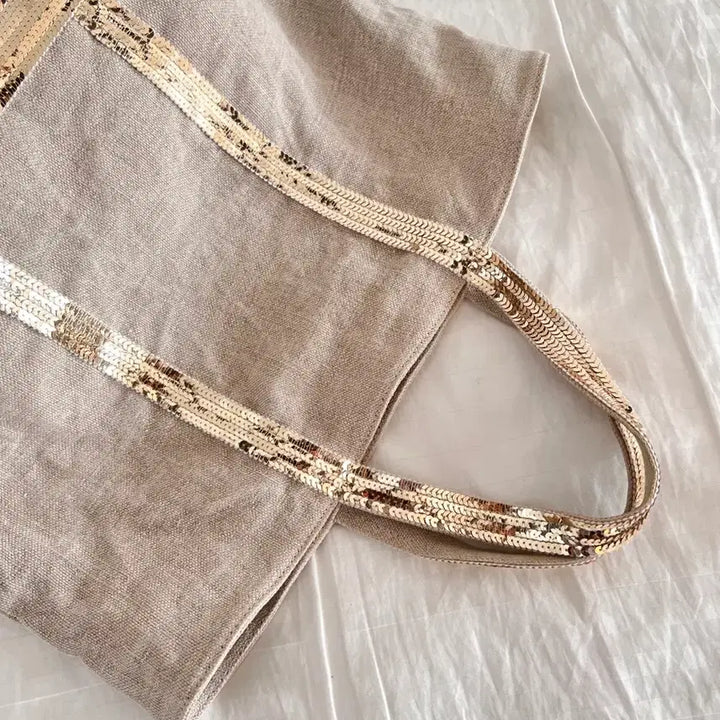 [BUNJANG] Vanessa Bruno Linen Sequin Tote Bag / 바네사브루노 베이지 스팽글 장식 리넨 M 카바스백