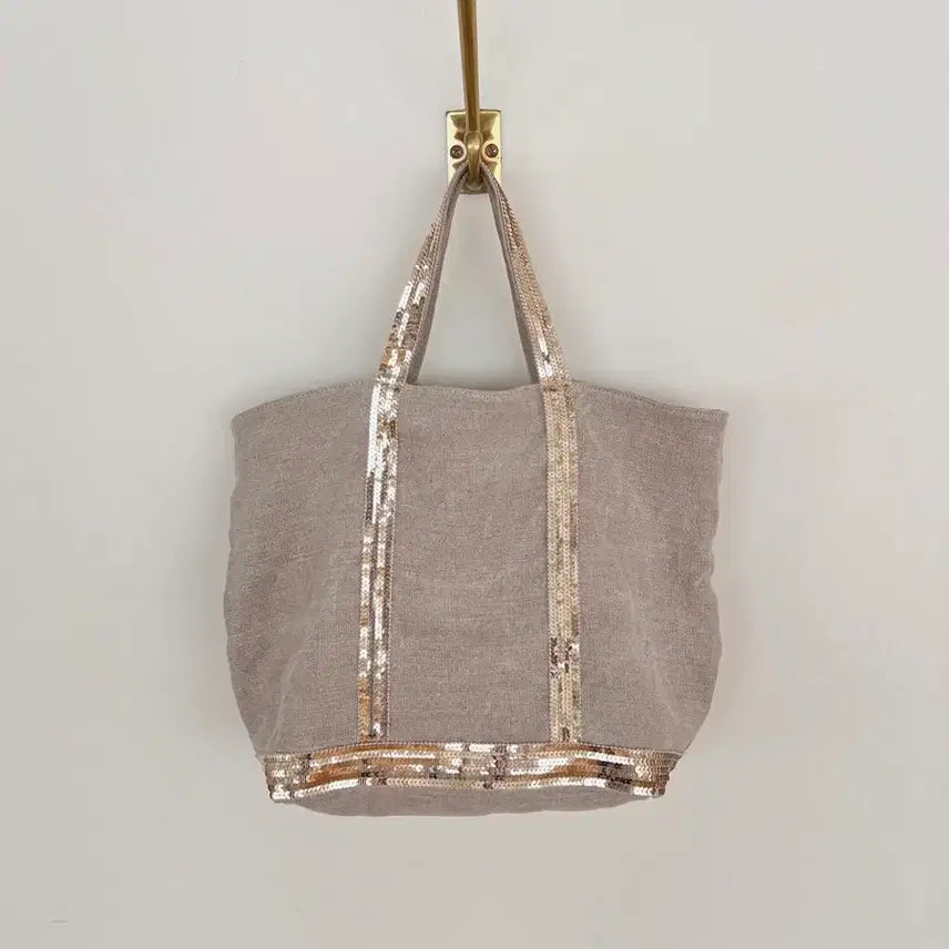 [BUNJANG] Vanessa Bruno Linen Sequin Tote Bag / 바네사브루노 베이지 스팽글 장식 리넨 M 카바스백
