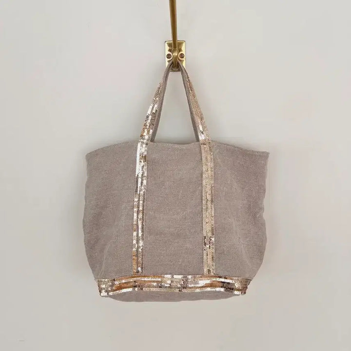 [BUNJANG] Vanessa Bruno Linen Sequin Tote Bag / 바네사브루노 베이지 스팽글 장식 리넨 M 카바스백