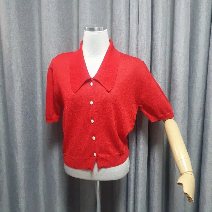 [BUNJANG] KARA Red Short-Sleeve Knit Cardigan / 카라 레드 반팔니트가디건