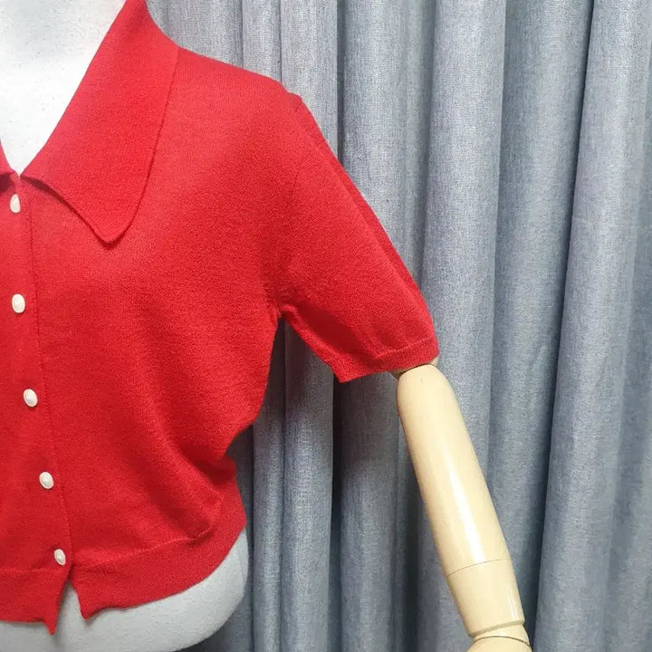 [BUNJANG] KARA Red Short-Sleeve Knit Cardigan / 카라 레드 반팔니트가디건