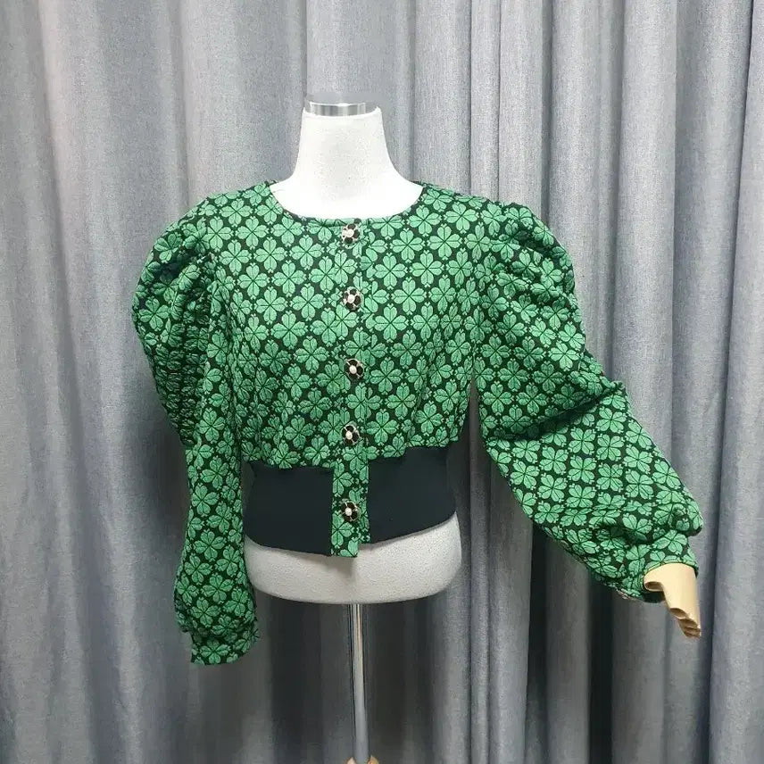 [BUNJANG] Jewel Button Puff Sleeve Cardigan / 보석단추 퍼프 가디건